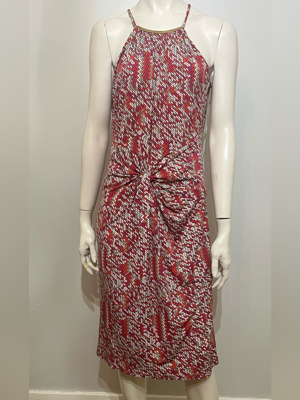 MSK Fuchsia, Red and White Knotted Midi Dress